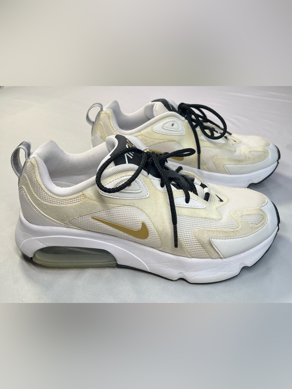 Nike Women’s Air Max 200 White Metallic Gold Running Shoes Sneakers - 9